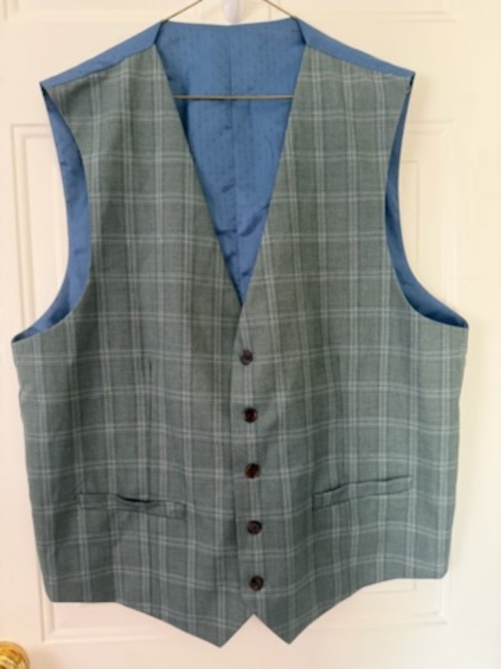 Men's Gv3164 Green Gray Plaid Suit Vest 48L 42W